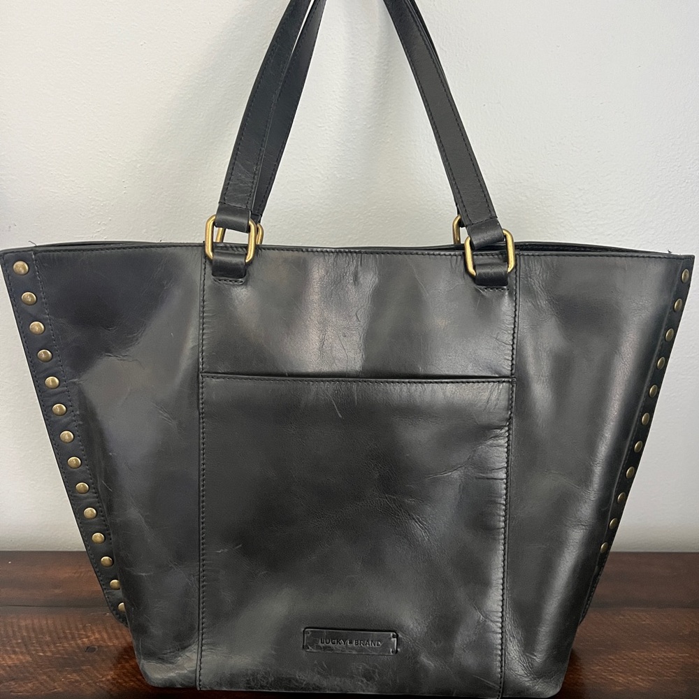 Lucky Brand Black Studded Tote with Braided Detail - Picture 3 of 12